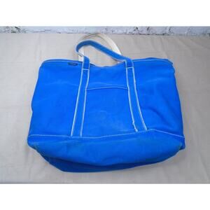 Lands End Boat Tote Bag Cotton Canvas Blue Large Sturdy Beach School Travel